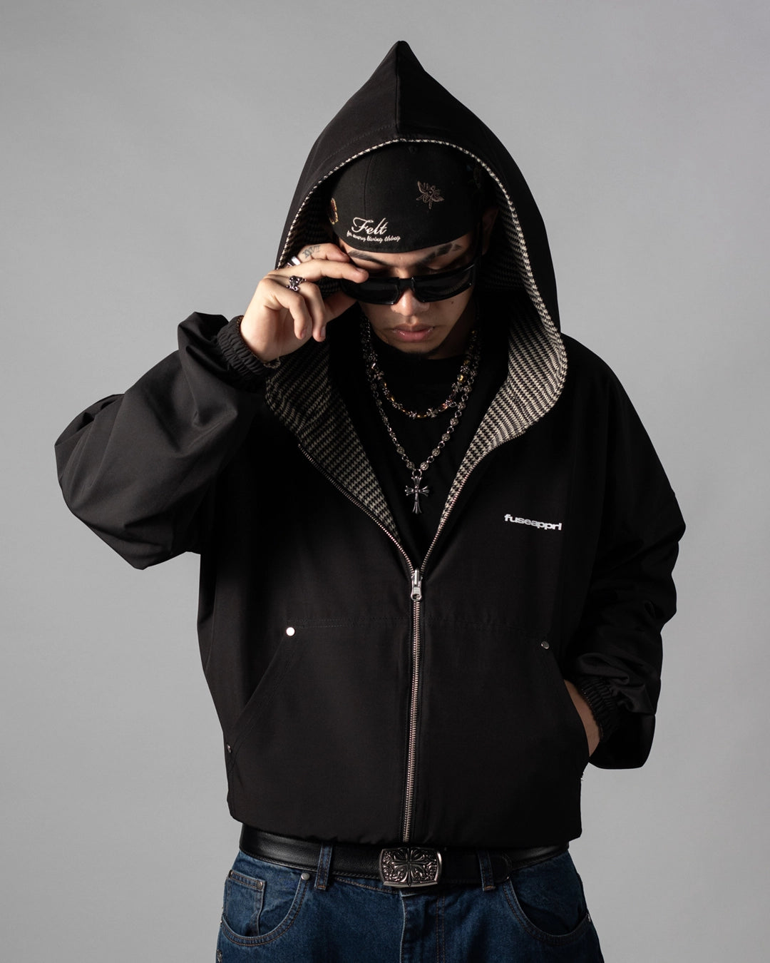 Reversible Jacket Twoface Black Houndstooth