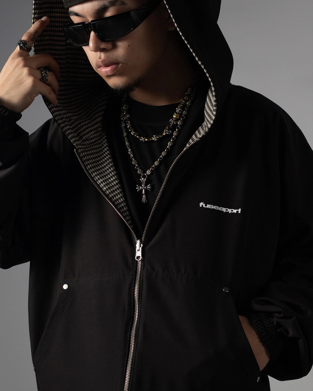 Reversible Jacket Twoface Black Houndstooth