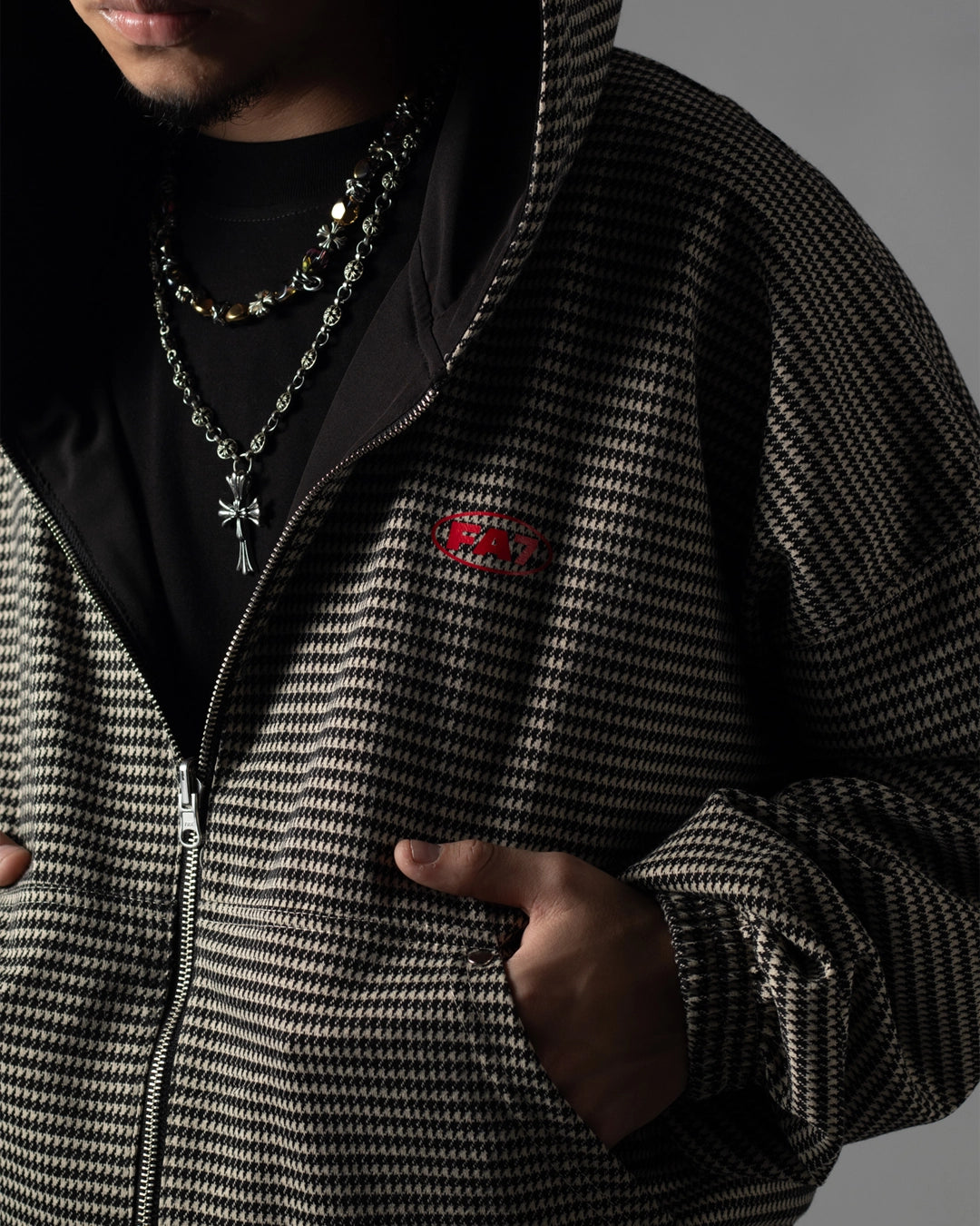 Reversible Jacket Twoface Black Houndstooth