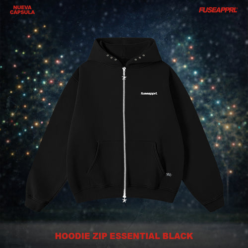 Hoodie Zip Essential Black