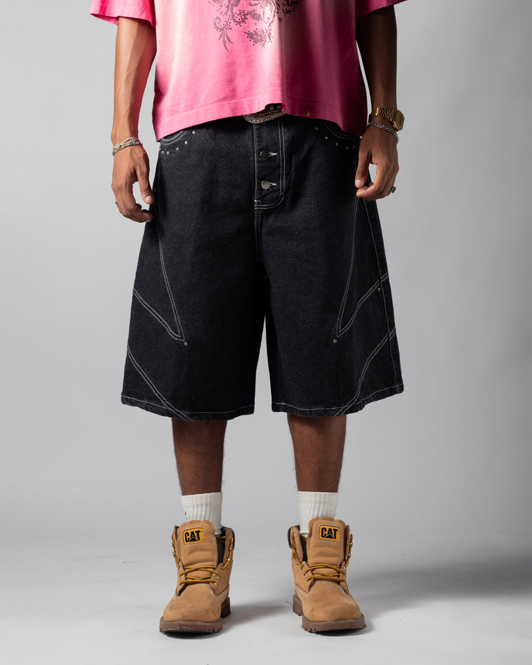 Jort raw denim cut black