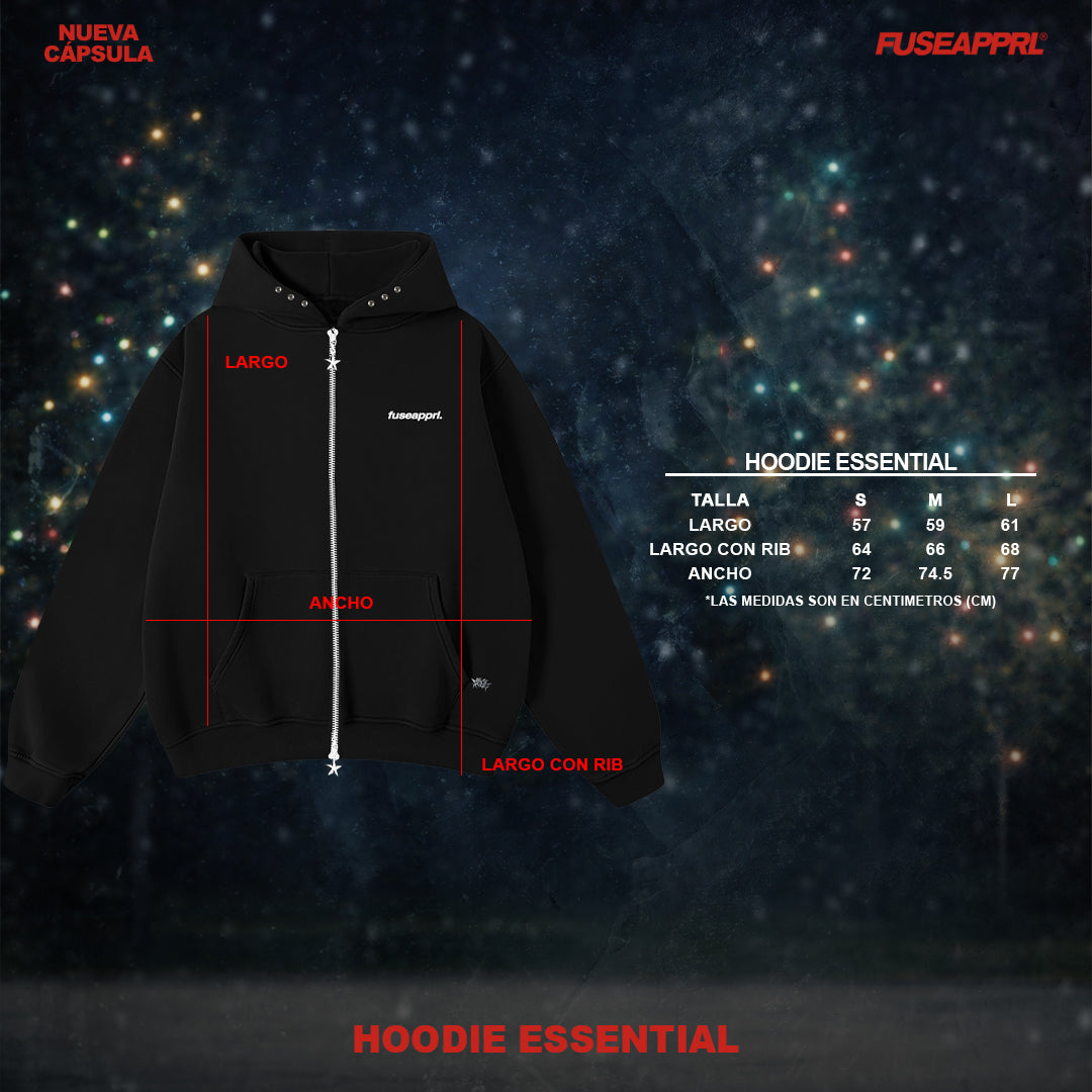 Hoodie Zip Essential Black