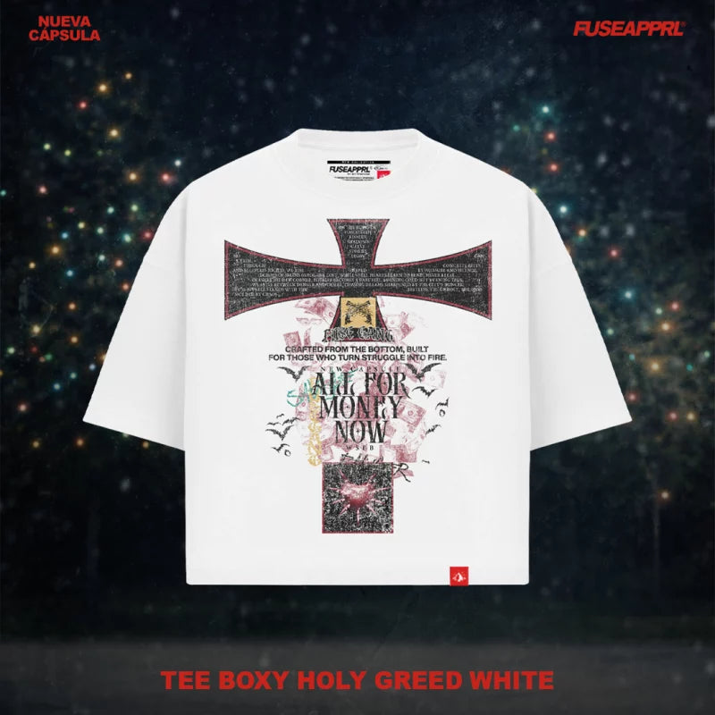 Tee Boxy Holy Greed White