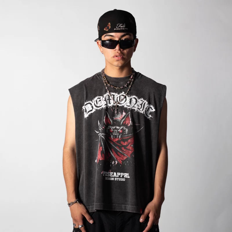 Tee Sleeve Zero' Demonic Bat Acid Wash