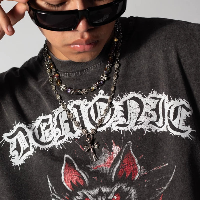 Tee Sleeve Zero' Demonic Bat Acid Wash